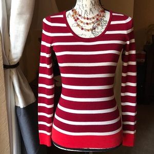 Banana Republic Red & Cream Striped Long Sleeve Sweater Top & Necklace, XS